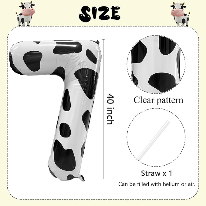 Cow Print Number Balloons, Large Foil Number 7 Balloon 40 Inch Cow Balloon - Image 2