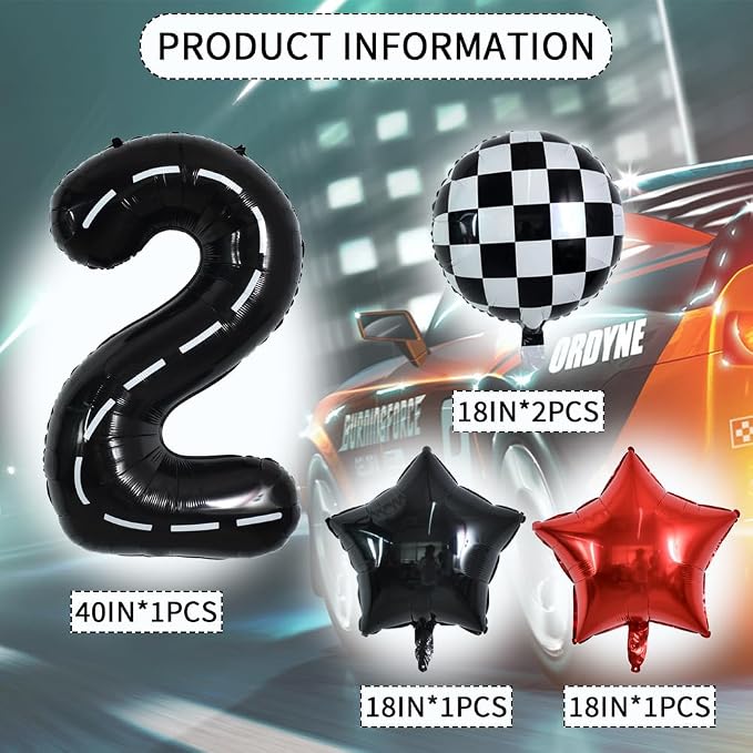 TONIFUL 40 Inch Race Car 2nd Birthday Racetrack Number 2 Black Wheel Tire Black - Image 2