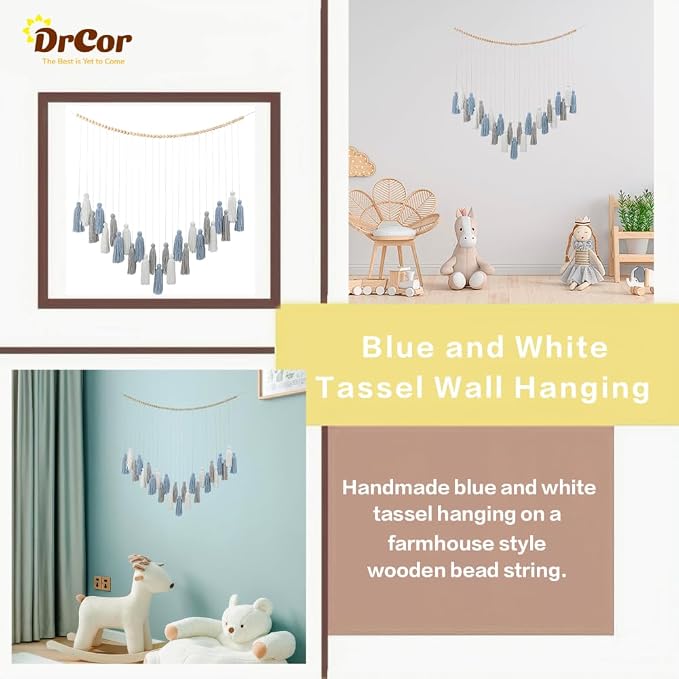 DrCor Dusty Blue Boho Macrame Garland Wall Hanging Decor | Handmade yarn banner - Image 2