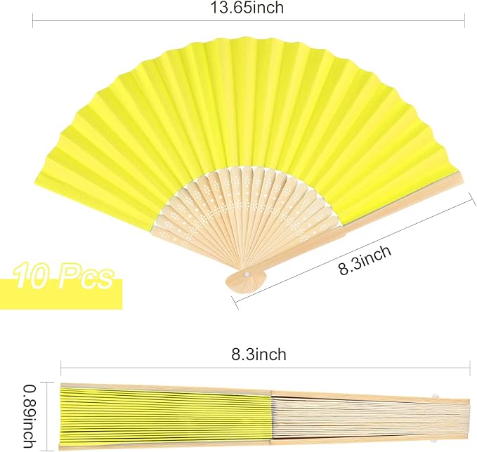 FEPITO 20 Pieces Handheld Yellow Paper Fan Paper Folding Fans - Image 3