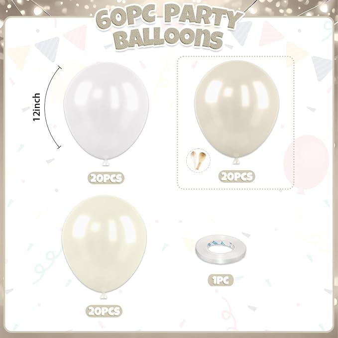 60PCS Pearl White Balloons, 12 Inch Double Stuffed Ivory Sand White Latex - Image 2