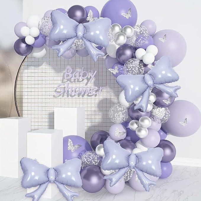 6 Pieces Bow Balloons, Light Purple Metallic Foil Bow Balloon, Big Pastel - Image 3