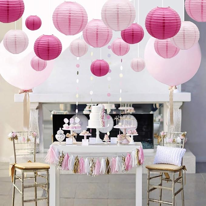 Pink Round Chinese Paper Lanterns Decorative - Image 3
