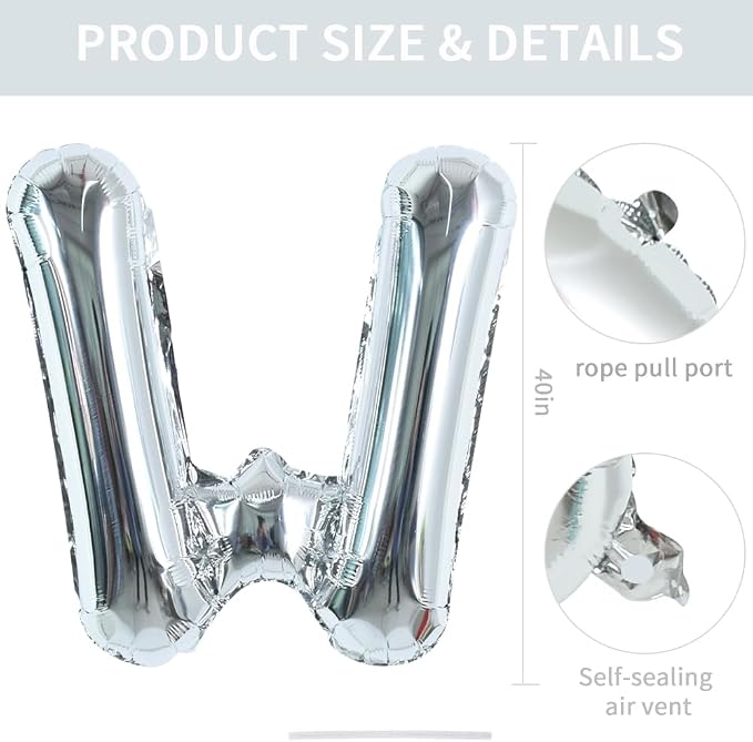 TONIFUL 40 Inch Large Silver Letter W Foil Balloons Alphabet Balloons | Giant - Image 2