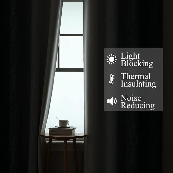 Full Room Darkening Greyish White and Navy Blue Blackout Curtains 63 Inch - Image 3