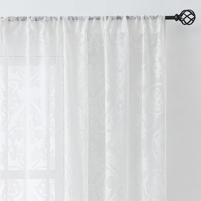 Treatmentex Lace Sheer Curtains Vintage Damask Knitted European Floral Damask - Image 5
