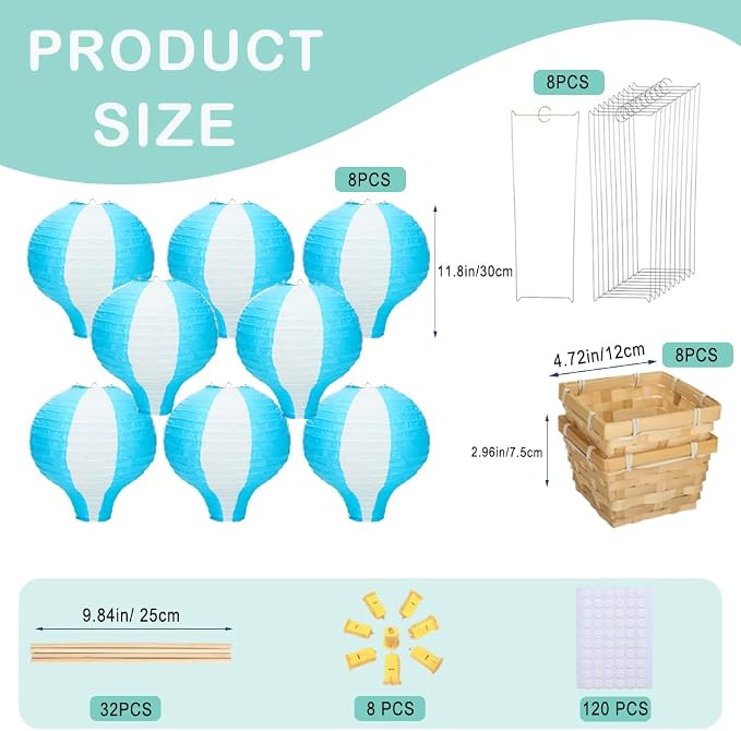 Palmhill 8 Sets 11.8" Hot Air Balloon Decorations Lanterns - Image 2