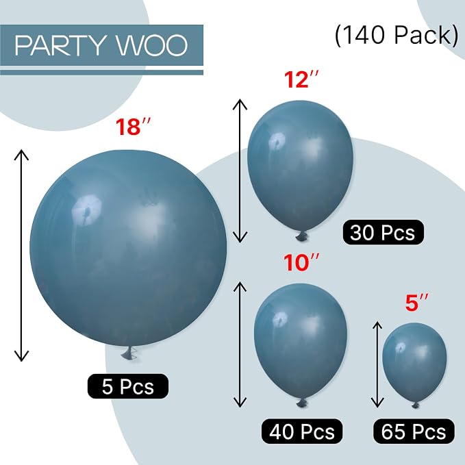 PartyWoo Slate Blue Balloons 140pcs Navy Dusty Blue Boho Neutral Color | 18 12 - Image 7