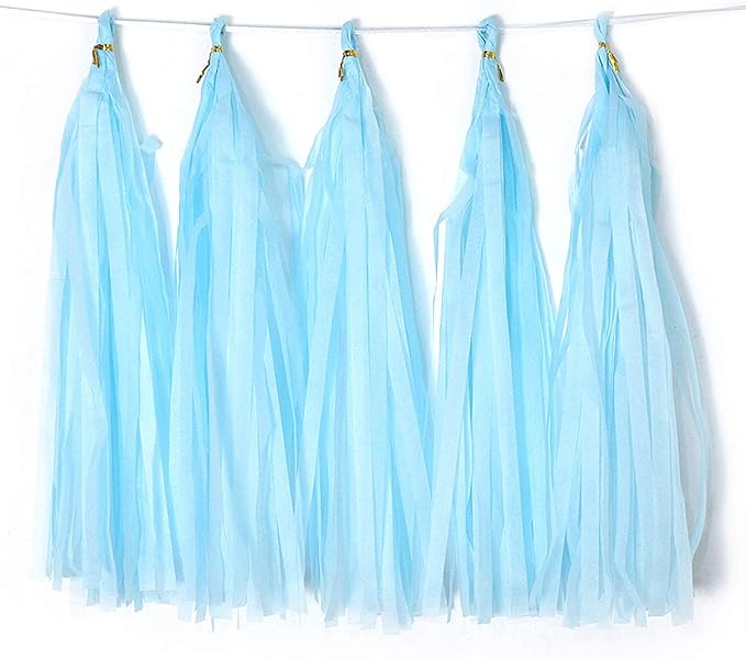 Blue Tissue Paper Tassel DIY Hanging Paper Decorations Party Garland by Binpeng