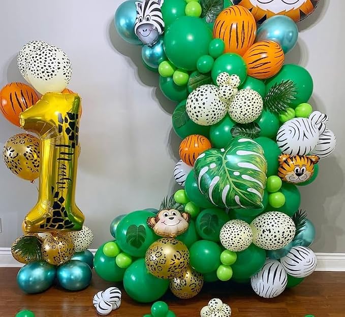 Jungle Safari Balloons, 12 Inch Dark Metallic Green Gold Confetti Deer Paw - Image 7