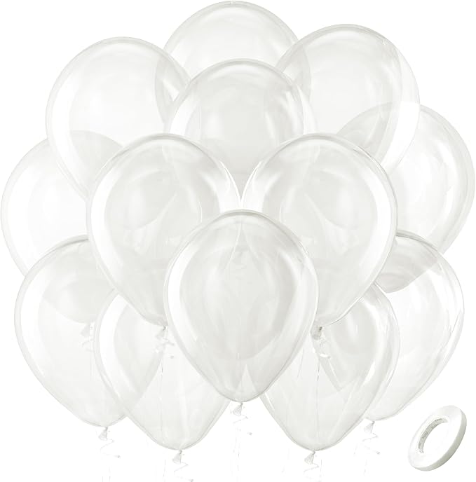 Bezente Clear Balloons Latex Round Helium Party Balloons 100 Pack 12 inch | by Bezente