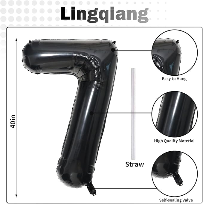 Lingqiang 3pc Black 40 Inch Number 70 Balloons - Image 2