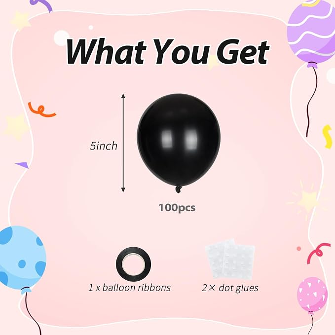 100pcs 5inch Small Black Balloons | 5” Mini Black Party Balloons Kit - Image 2