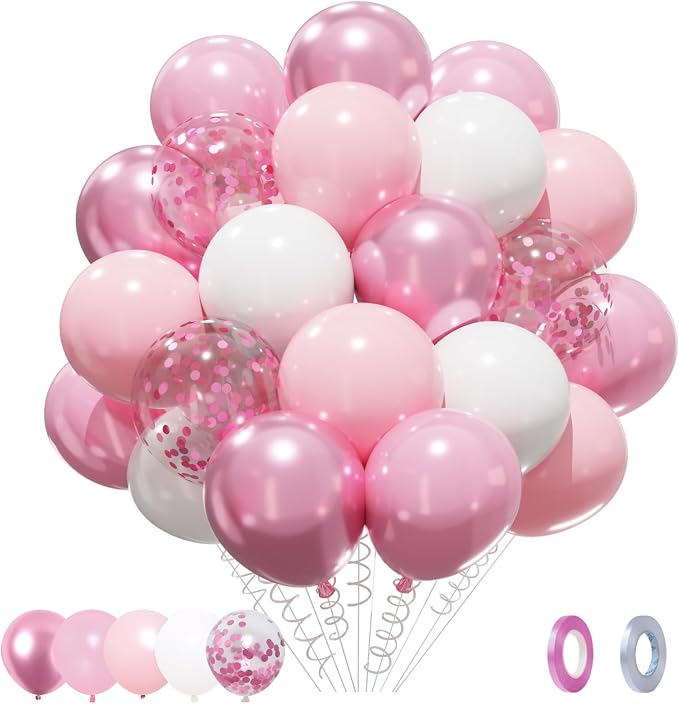 Patimate Pink and White Balloons Set 50 pcs 12 inch | Pearl Light Pink Confetti by PatimateDirect