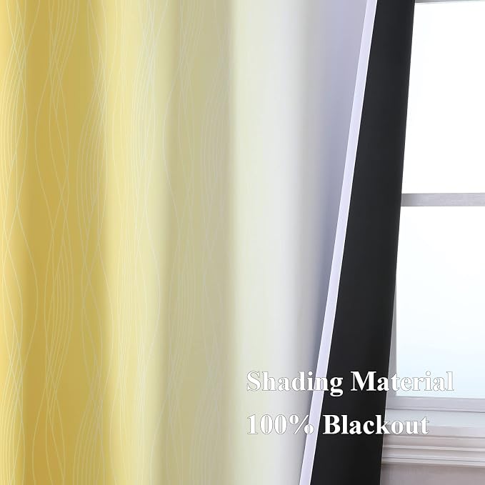 Yellow and Greyish White Gradient Blackout Curtains, Thermal Insulated Ombre - Image 5