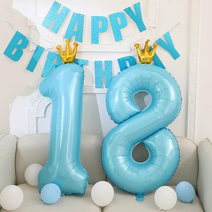 Blue Number 1 Balloon with Crown, 40 inch Blue Number Balloon 1st Birthday - Image 4
