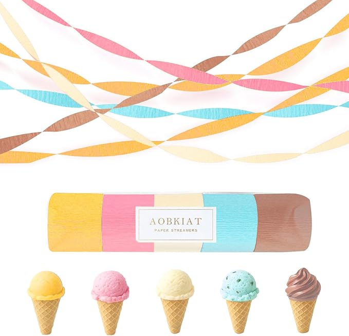 AOBKIAT Birthday Crepe Paper Streamers Party Decorations, 5 Rolls Pastel by aobkiat