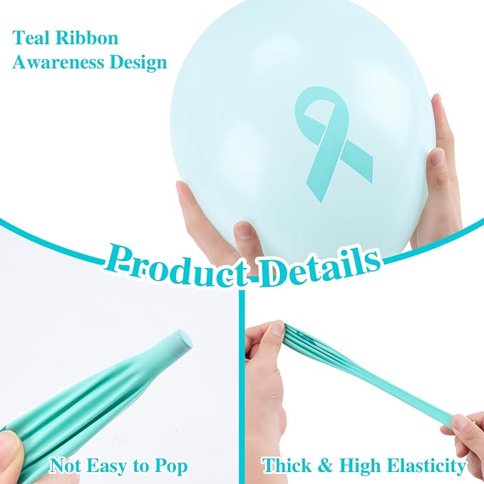 100 Pcs Ovarian Cervical Cancer Awareness Decorations, 12 Inch Teal Ribbon - Image 3