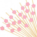 100Pcs 4.7" Pink Flower Cocktail Picks, Bamboo Toothpicks Appetizer Skewers | by Barfroee
