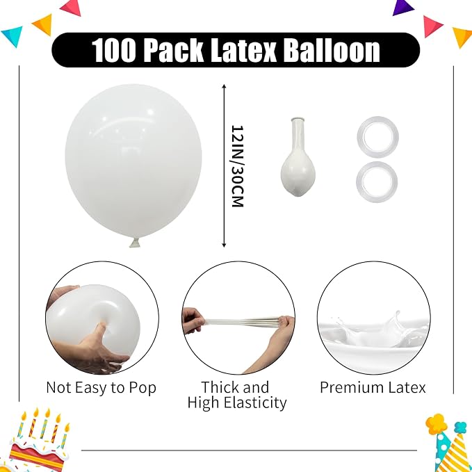 White Balloons - 12 inch 100pcs Latex - Round White Birthday Balloons - Image 2