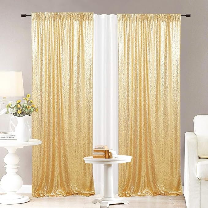Eternal Beauty Gold Sequin Backdrop Curtains, 2 Panels 2x8FT | 3mm Sparkle - Image 6