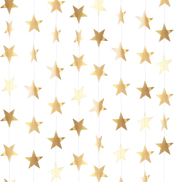 Patelai 130 ft Star Garland Banner Decor, Champagne Gold by Patelai