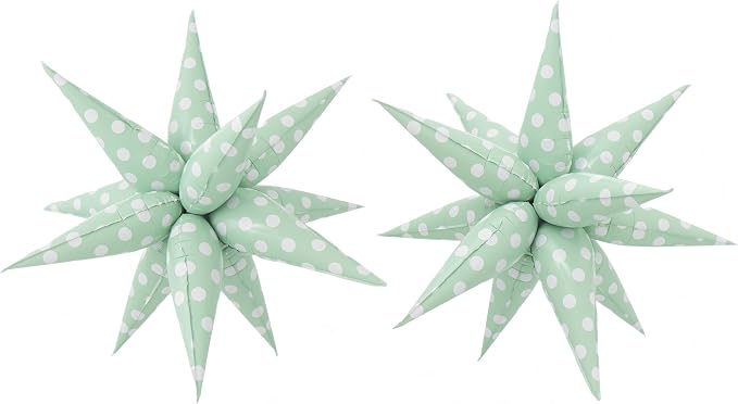 2Pcs Green Macaron Polka Dot Explosion Pointed Star Foil Balloons/Candy Color by baoonworlld