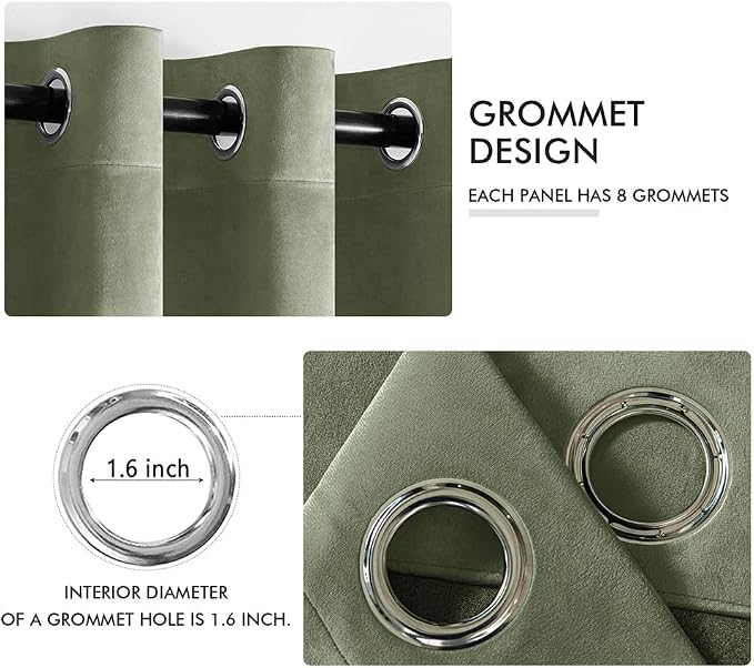 MIULEE Velvet Curtains Sage Green 52 x 108 Inch Length Set of 2 | Extra Long - Image 2