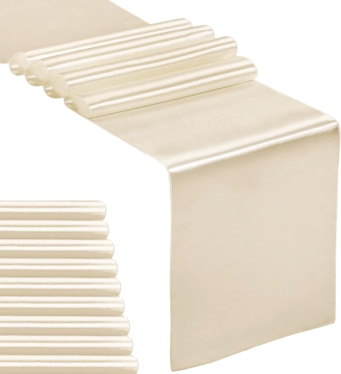 10-Pack Satin Table Runner Champagne 12 x 108 inches Long, Table Runners by Hahuho