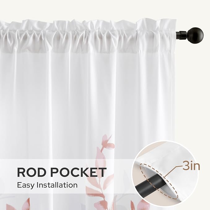 HOMEIDEAS Non-See-Through Pink and White Privacy Sheer Curtains 52 X 84 Inch - Image 5