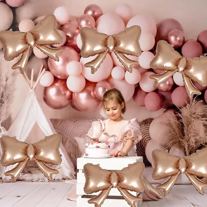 6 Pieces Bow Balloons, Rose Gold Matte Metallic Foil Bow Balloon - Image 4