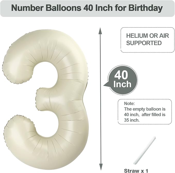 2 Number Balloons Cream 40 Inch Foil Balloon - Image 5