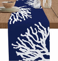 Coastal Coral Cotton Linen Table Runner for Dining Kitchen, Wedding Outdoor Party Tablerunners Decoration, Navy Blue Nautical Ocean Beach Dresser Scarf Coffee Tablecloth Runners 13x120 Inches