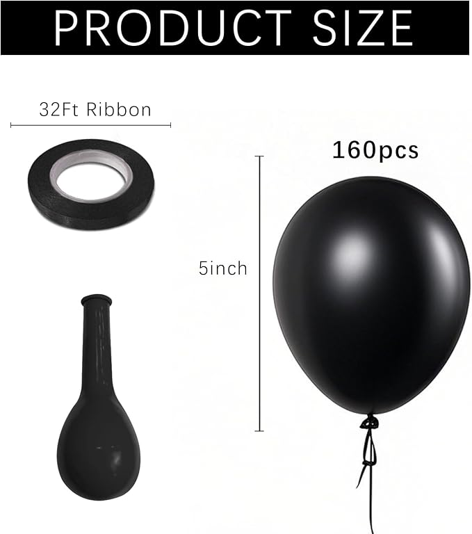Black Balloons Party Decorations 160 Pack 5 inch Round Halloween Latex Balloons - Image 2
