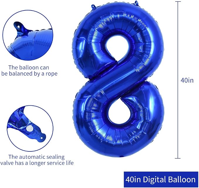 TONIFUL 40 Inch Navy Blue Number 8 Balloons Large Foil 8th Birthday Decor | - Image 2