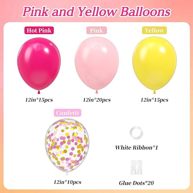 60pcs Pink and Yellow Balloons 12inch - Image 2