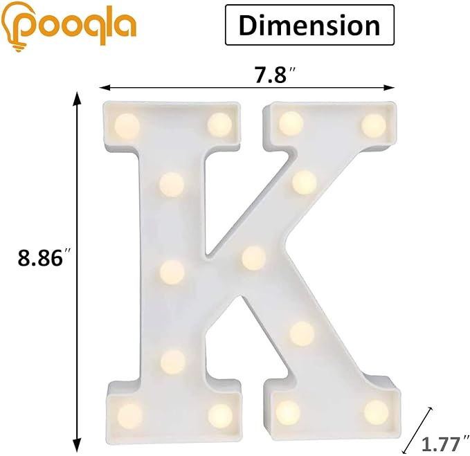 Pooqla LED Marquee Letter Lights, Warm White and Cool White Decorative Lighted Letters, Light Up Alphabet Letters for Boys Girls, Party, Wedding, Bar, Night Light, Birthday Decoration, Letter K