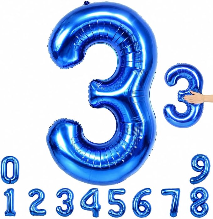 TONIFUL 40 Inch Navy Blue Number 3 Balloons Large Foil 3rd Birthday Decor | by TONIFUL