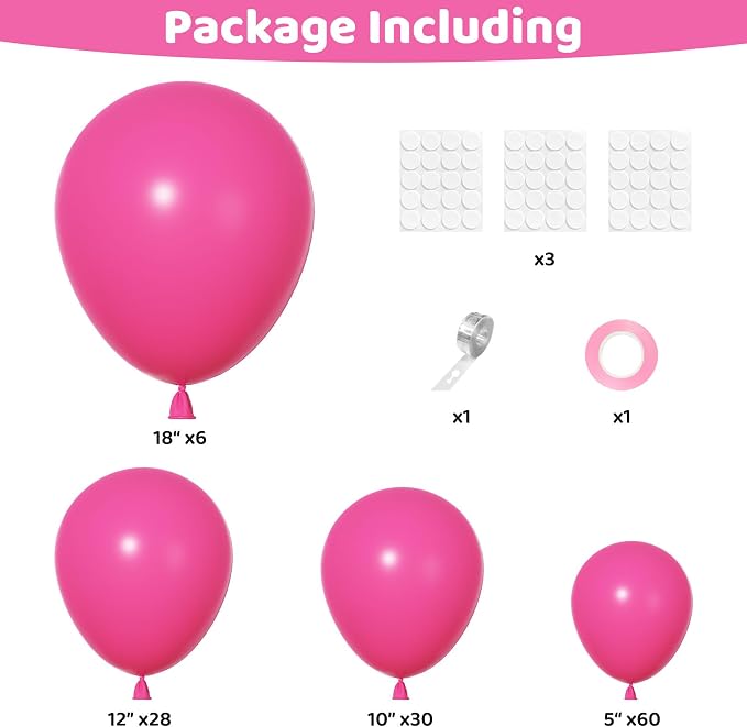 Ouddy Party 129Pcs Hot Pink Balloons Different Sizes 18 12 10 5 Inch, Latex - Image 2