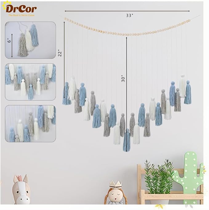 DrCor Dusty Blue Boho Macrame Garland Wall Hanging Decor | Handmade yarn banner - Image 5