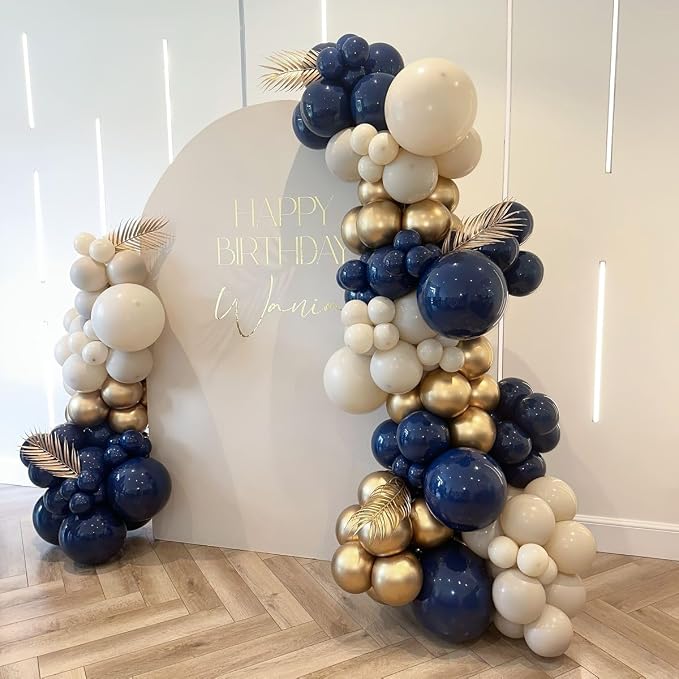 Navy Blue and Gold Balloons, 12 Inch Dark Blue and Gold Double Stuffed Pearl - Image 7