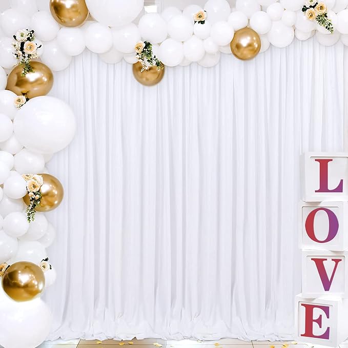 Joydeco White Photography Backdrop Curtains, White Backdrop Drapes for Wedding Decorations, Wrinkle Free Polyester 5ft x 7ft Fabric Drape 2 Panels with Rod Pockets