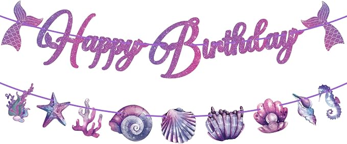 Mermaid Happy Birthday Banner Mermaid Party Decorations Under the Sea Party by Adecortalk