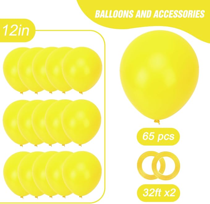 RUBFAC Yellow Balloons 65pcs, 12 Inch Party Balloon - Image 2