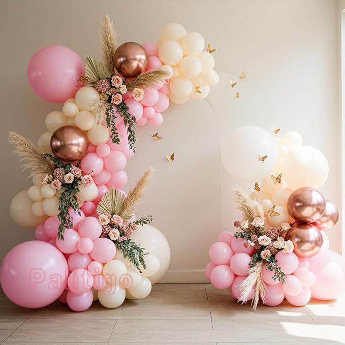 Pink Ivory Rose Gold Balloon Arch Kit – Double Stuffed Light Pink Cream White by Palitigo