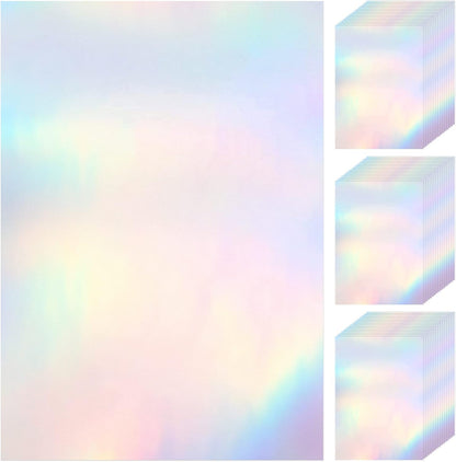 60 Sheets Holographic Laminate Sheets Clear Glitter A4 Size Vinyl Sticker Paper Holographic Overlay Self Adhesive Waterproof Transparent Film, 11.7 x 8.3 Inch (Rainbow)