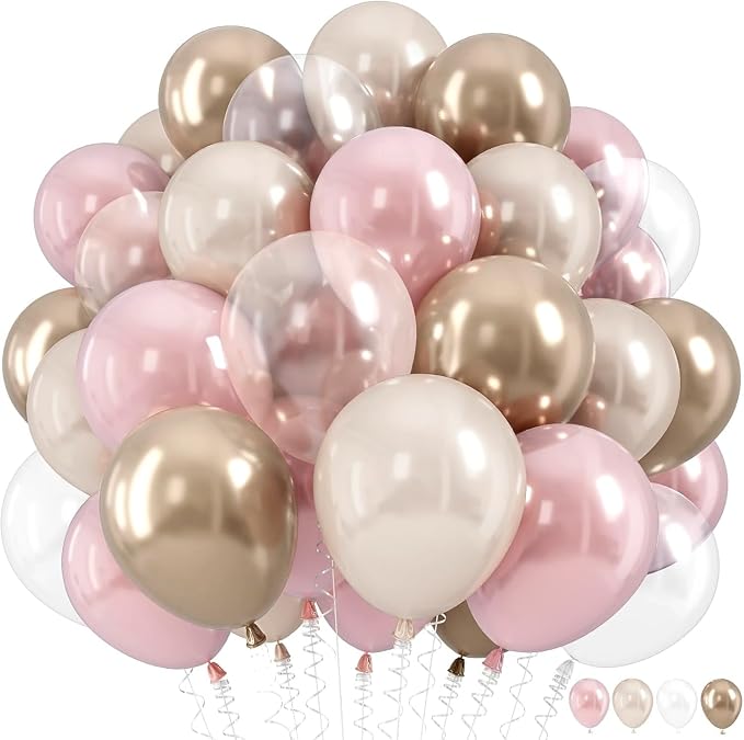 Dusty Pink and Gold Balloon, 12 Inch Double Stuffed Pearl Pastel Blush Pastel by HILAVO