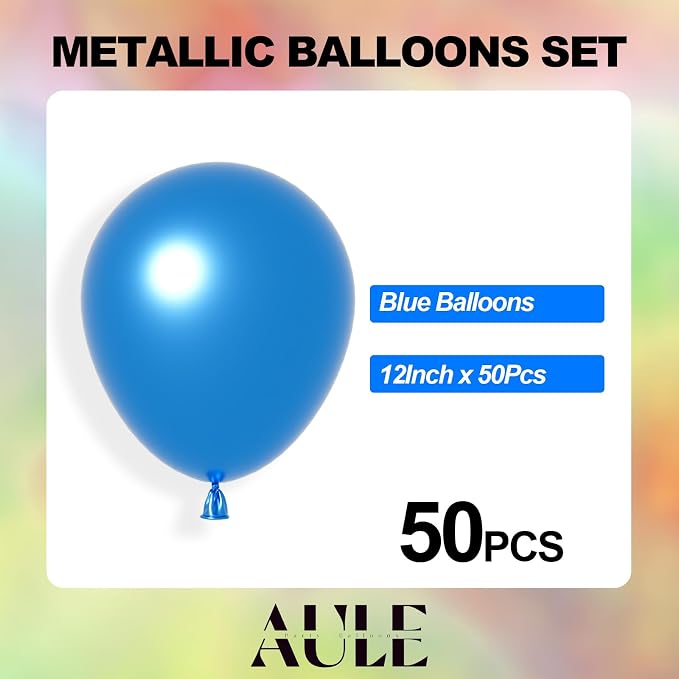 AULE 50Pcs Metallic 12 Inch Blue Chrome Helium Shiny Balloons | Latex Thicken - Image 4