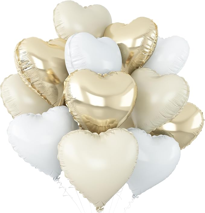 Cream White Heart Balloons, 18Inch Beige Helium Polyester Film Balloon by Adorely