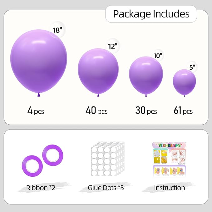 Light Purple Balloons Different Sizes 135pcs 18 12 10 5 Inch Lavender Purple - Image 2